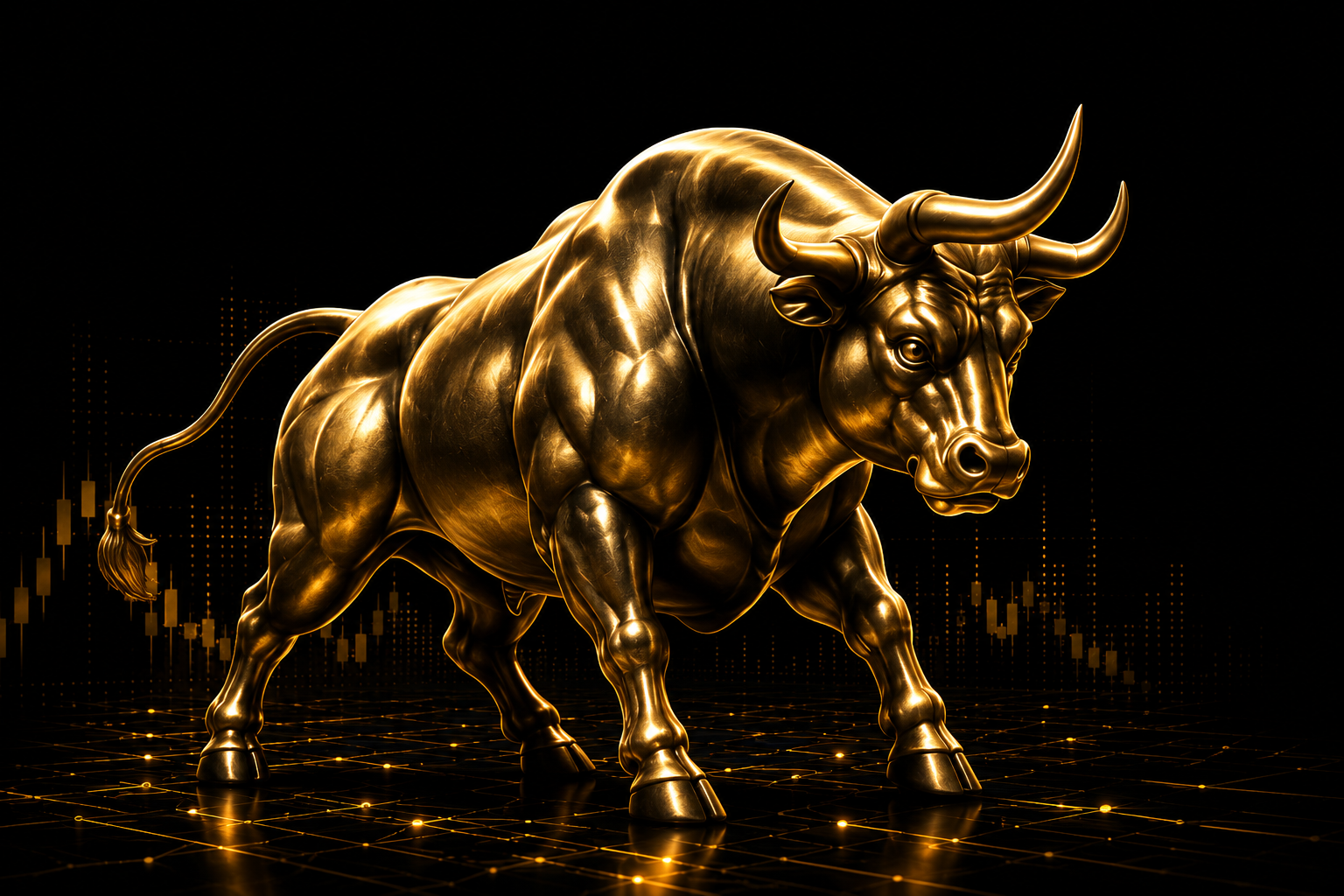 Golden bull statue representing a bull market
